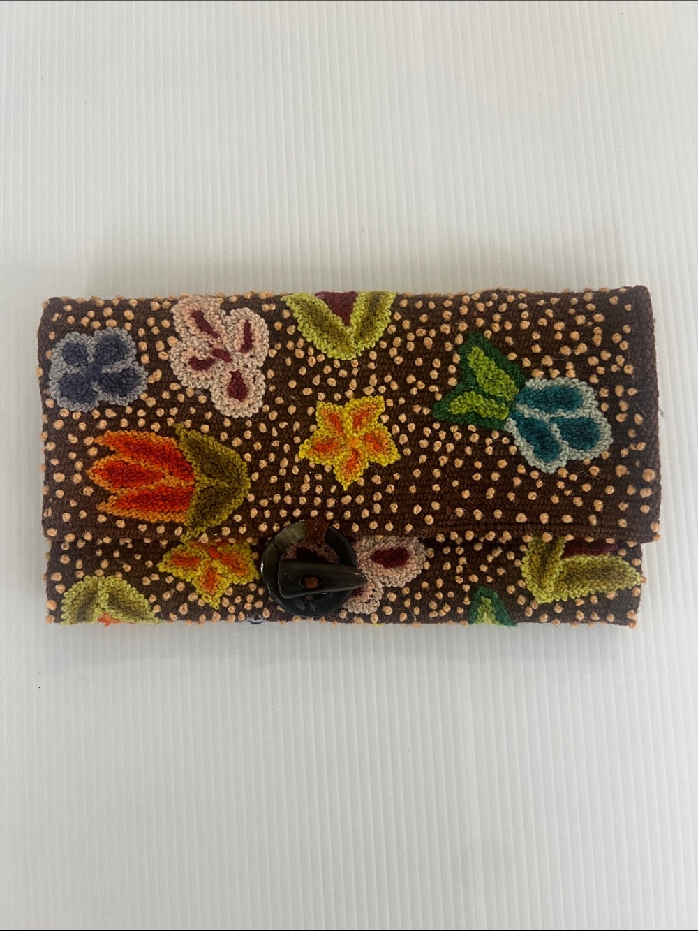 Peruvian Artisanal Woven Wool Clutch with Horn Buckle Anne O